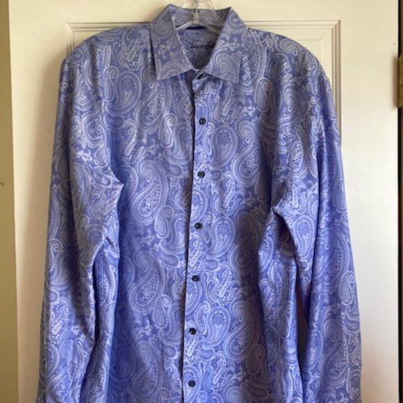 Tasso Elba Mens Dress Shirt 16 16 1/2 Blue paisley